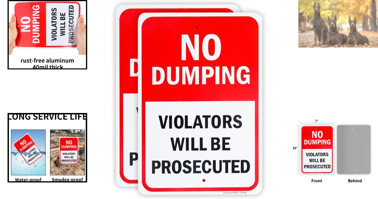 High-Visibility No Dumping Sign – 2 Pack, 10×7 Aluminum, Marine-Grade Durability