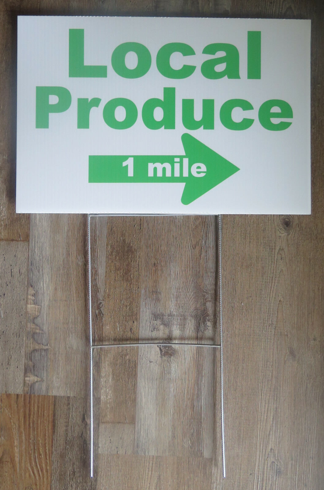 18 x 12 Local Produce 1 Mile double sided Yard sign directional arrow wire stand