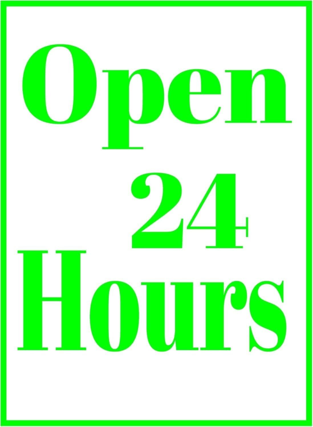 Open 24 Hours Retail Window Display Paper Signs | Pack of 6 | 18″w x 24″h