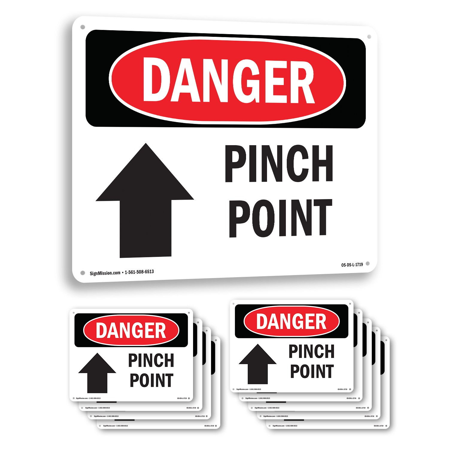 Pinch Point OSHA Danger Sign Metal, Plastic, Or Decal – 5 or 10 Pack
