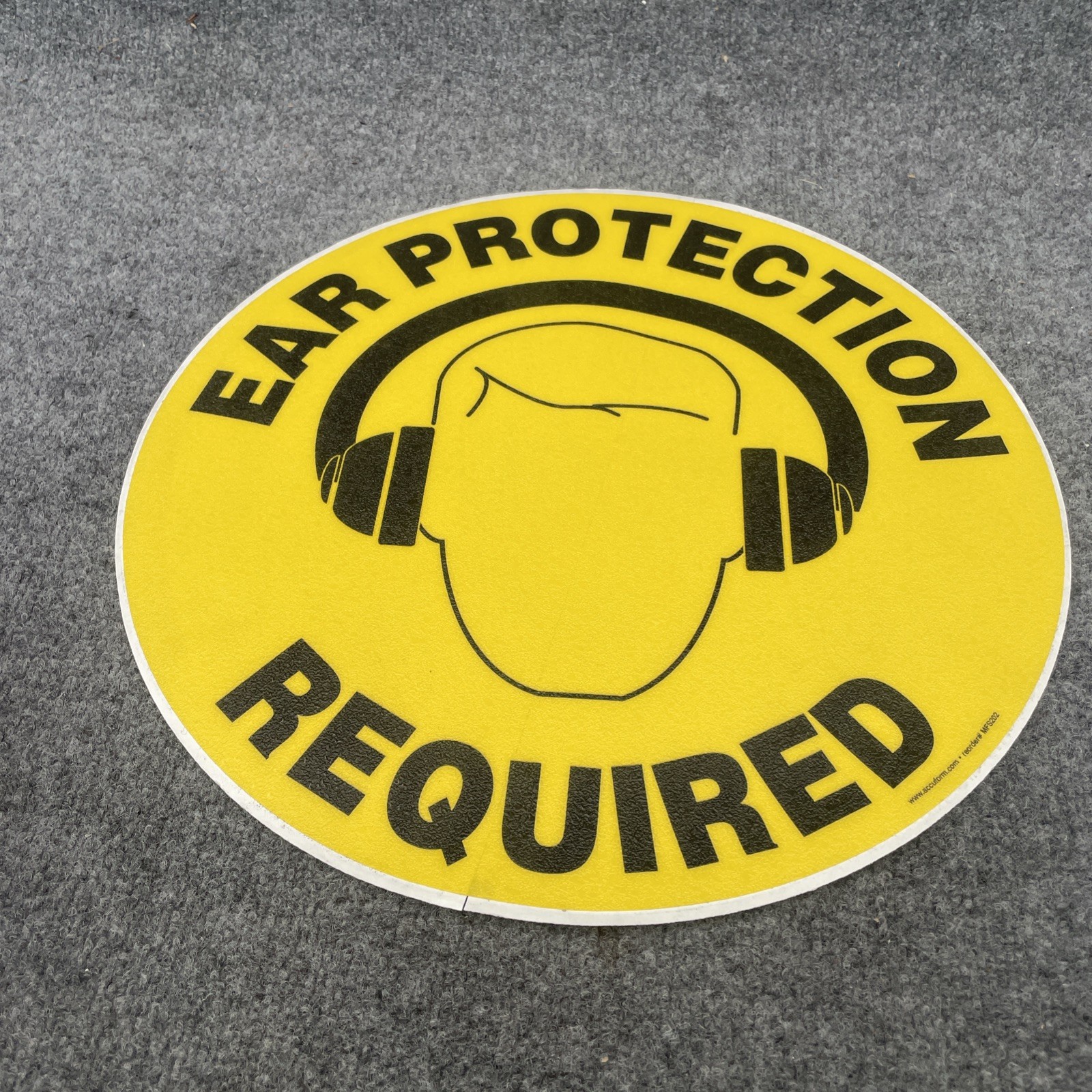 Accuform MFS202 EAR PROTECTION REQUIRED 17” Black/Yellow Floor Adhesive Vinyl