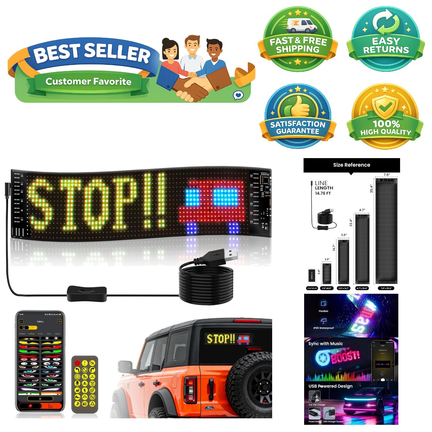 Vibrant Multi-Color LED Matrix Display for Bar & Store | APP & Remote Controlled
