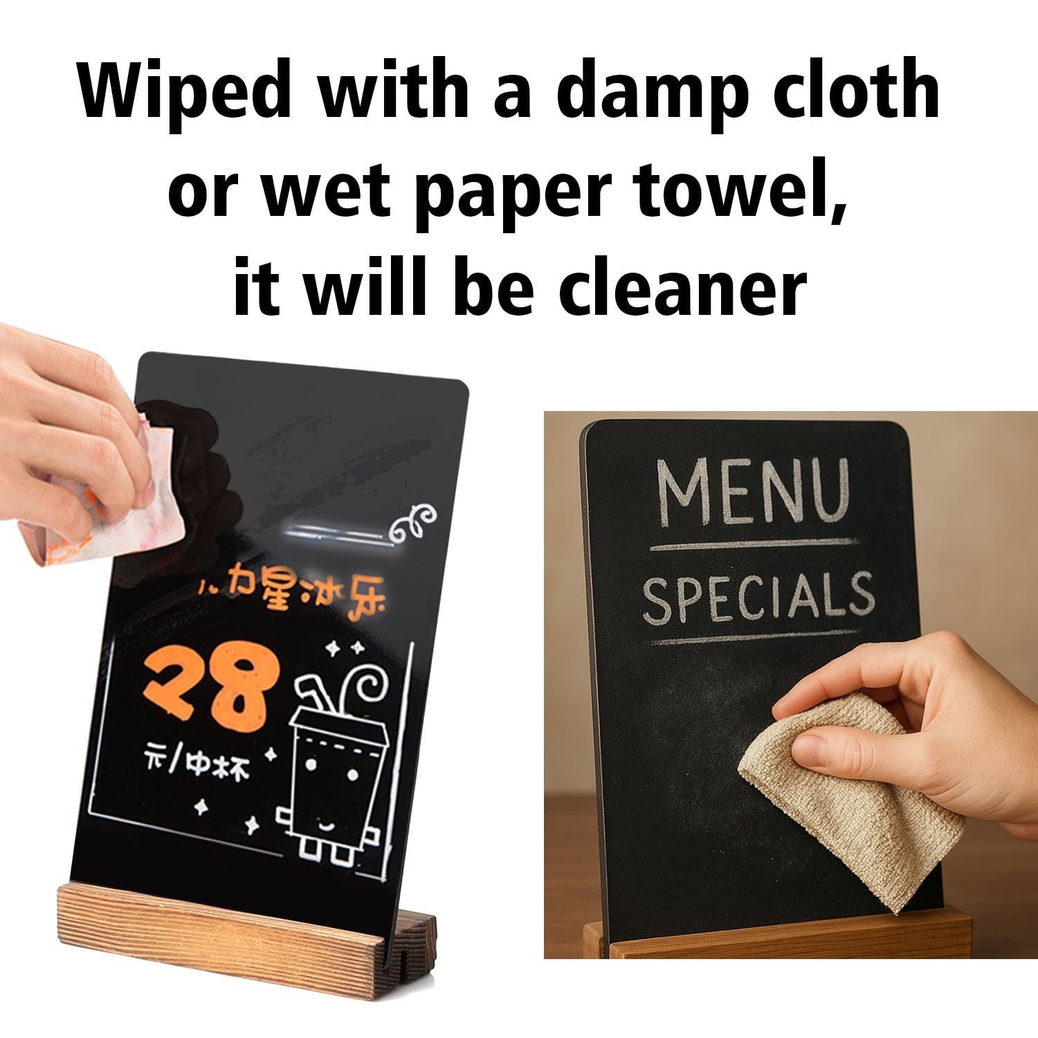 Desk Chalkboard Wood Sign Double-Sided Chalkboard with Wooden Base Decorative…