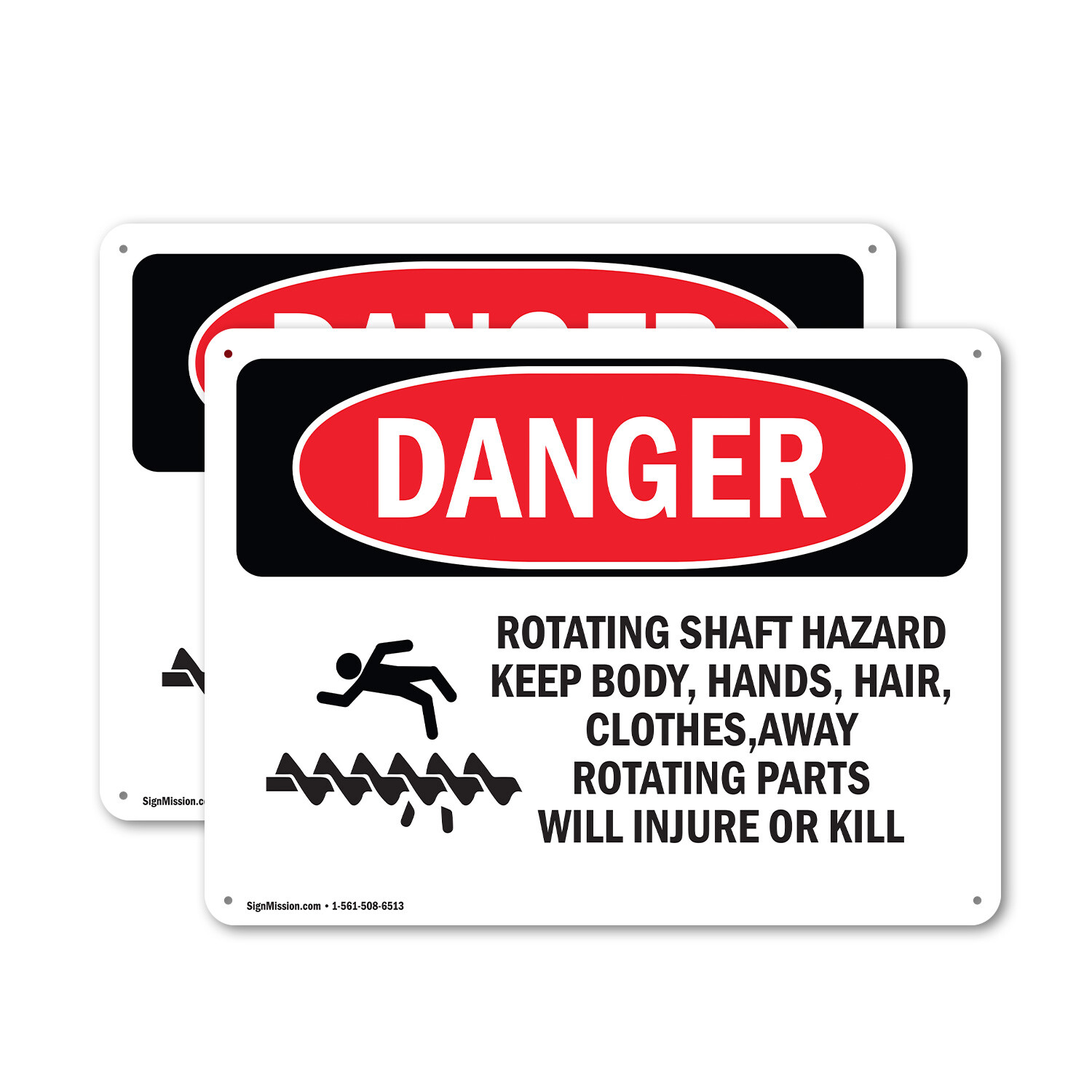 (2 Pack) Rotating Shaft Hazard Keep Body OSHA Danger Sign Decal Metal Plastic