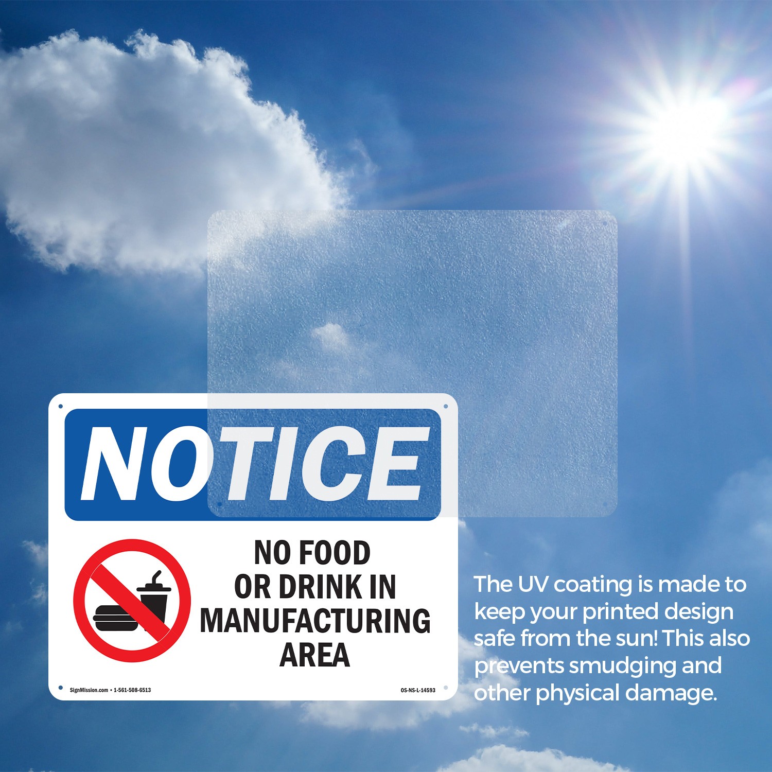 No Food Or Drink In Manufacturing Area OSHA Notice Sign Or Decal – 5 or 10 Pack