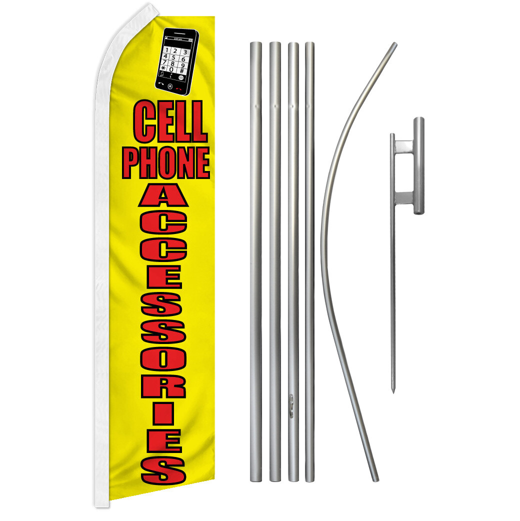 Cell Phone Accessories Advertising Swooper Feather Flutter Flag Pole Kit YW/RD