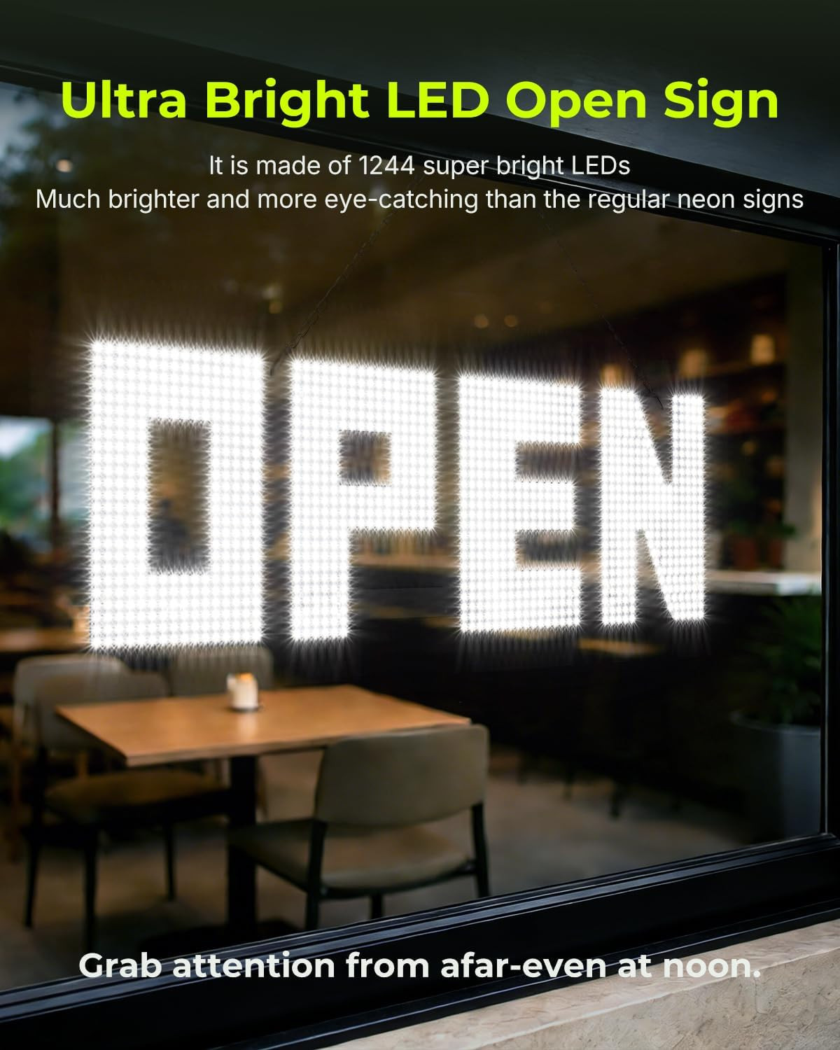 Large 43″x14″ Dimmable LED Open Sign for Retail Shops & Cafes