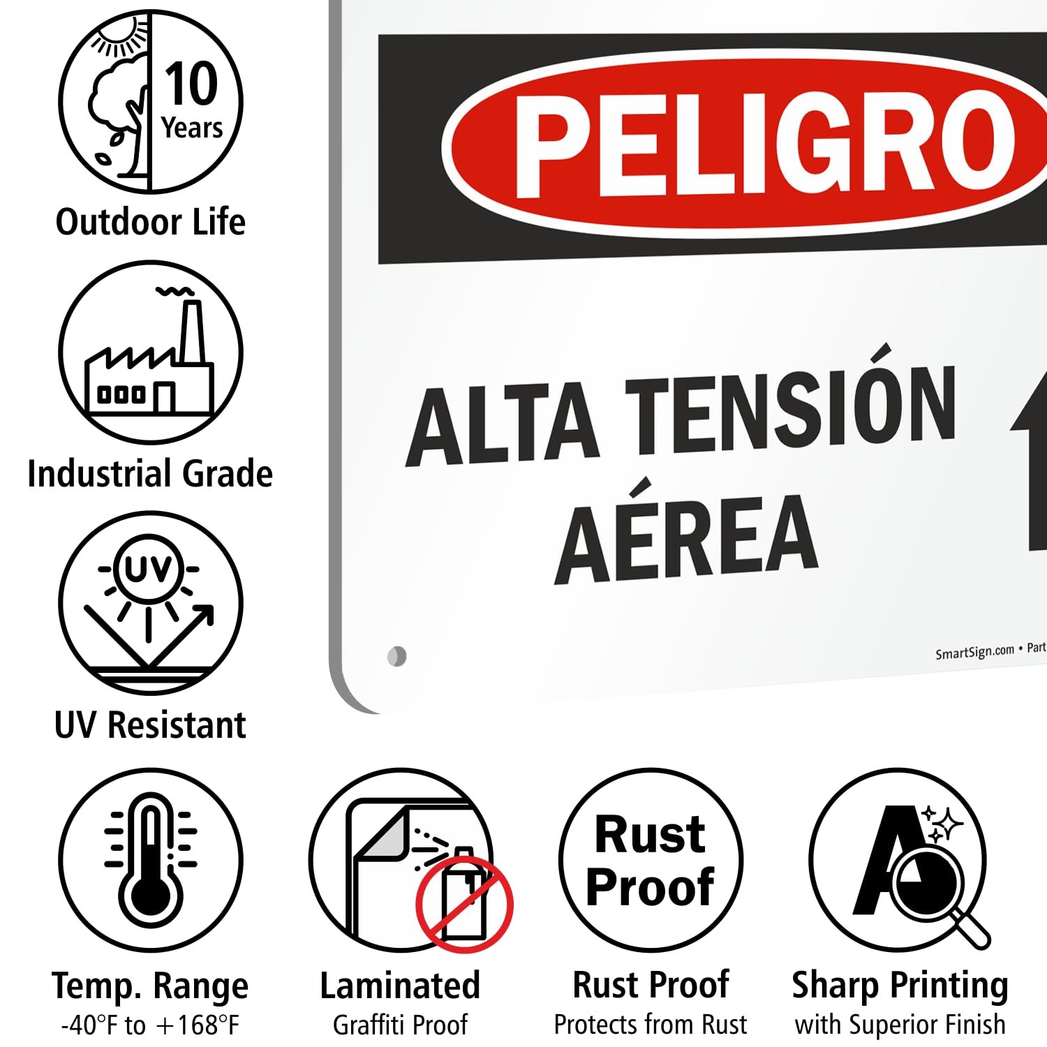 12×18 Inch Danger High Voltage Overhead Bilingual Aluminum Sign Upward Arrow