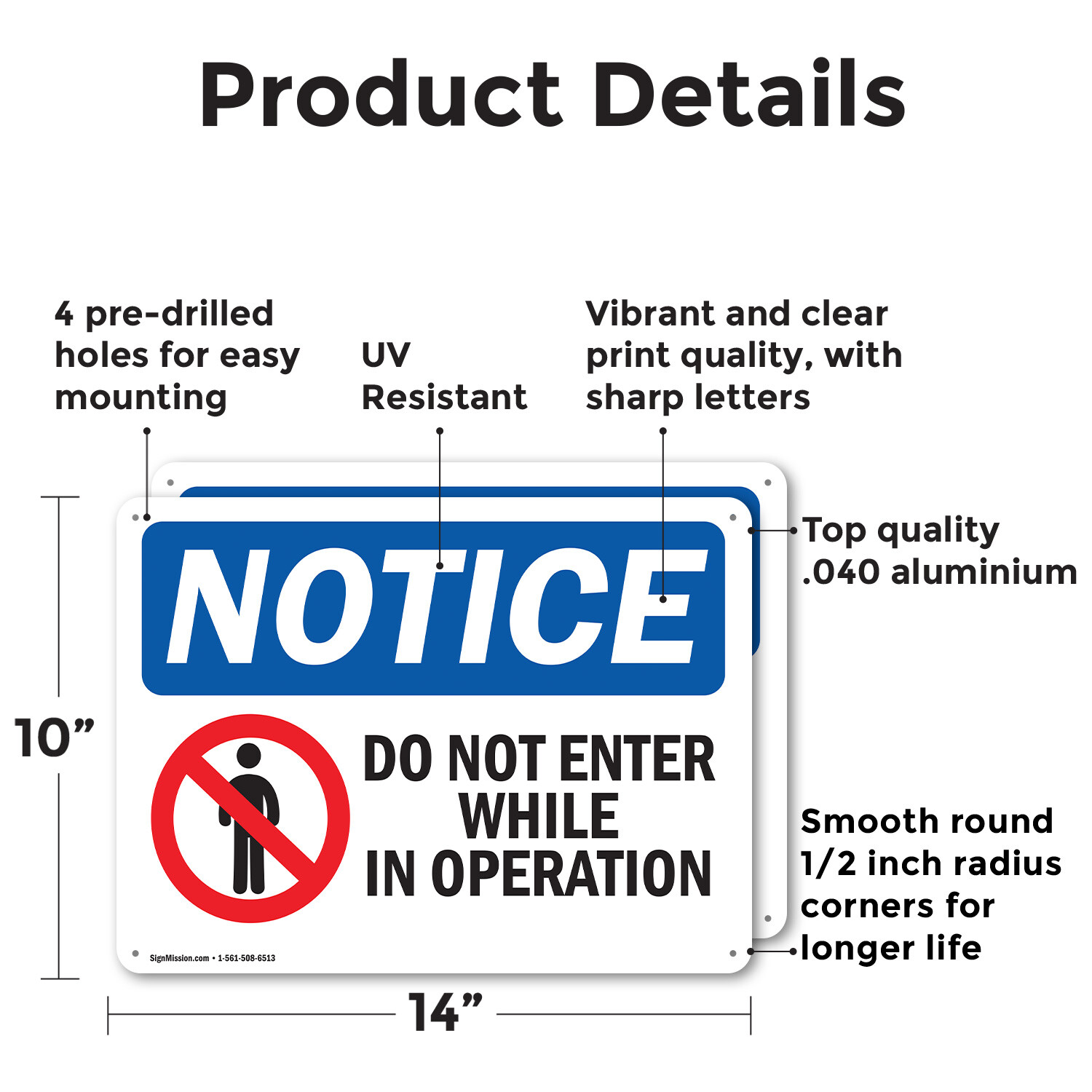 (2 Pack) Do Not Enter While In Operation OSHA Notice Sign Decal Metal Plastic