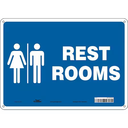 Condor 473Y42 Restrooms, 14 In W X 10 In H, Horizontal Rectangle, Aluminum,