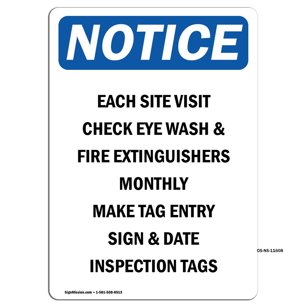 Each Site Visit Check Eye Wash OSHA Notice Sign Metal Plastic Decal