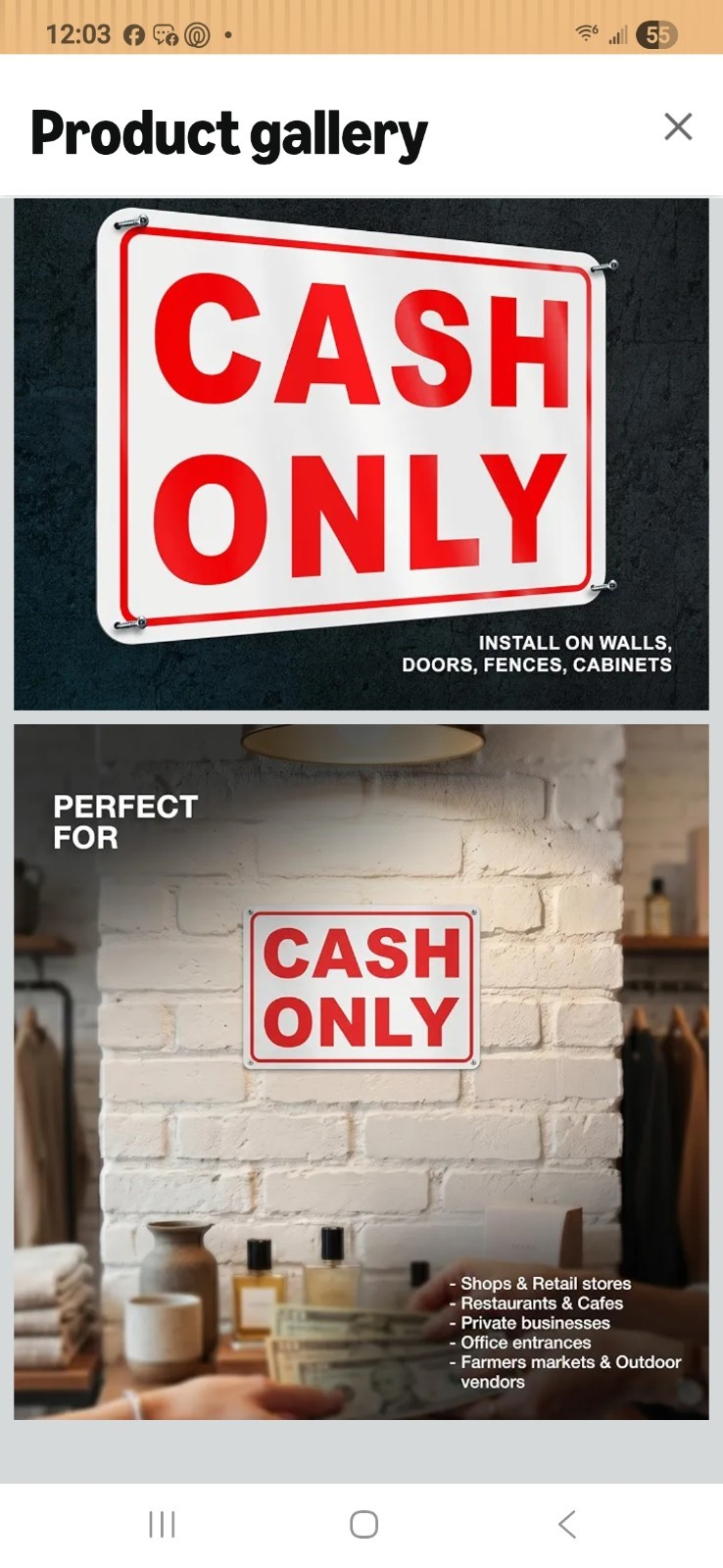 Cash Only Sign, 8 x 12 Inch Reflective Aluminum, No Credit CardPayment Notice