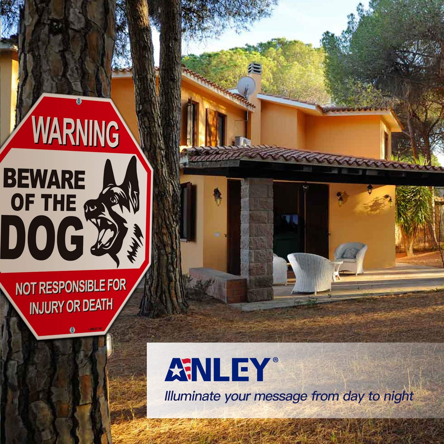 Anley Beware of The Dog Aluminum Warning Sign – Warning Dog Sign 12″x12″