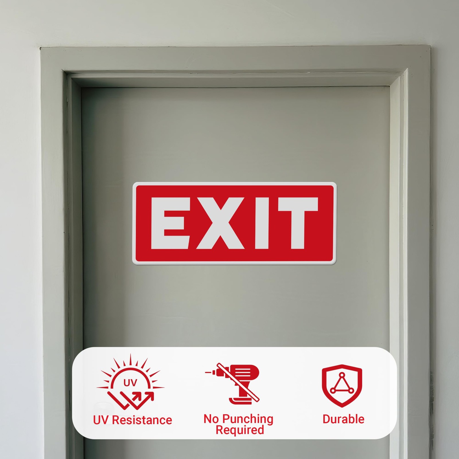Exit Sign Stickers Red – 2 Pack 10×4 Inch –Vinyl, Laminated for UV, Weather &…