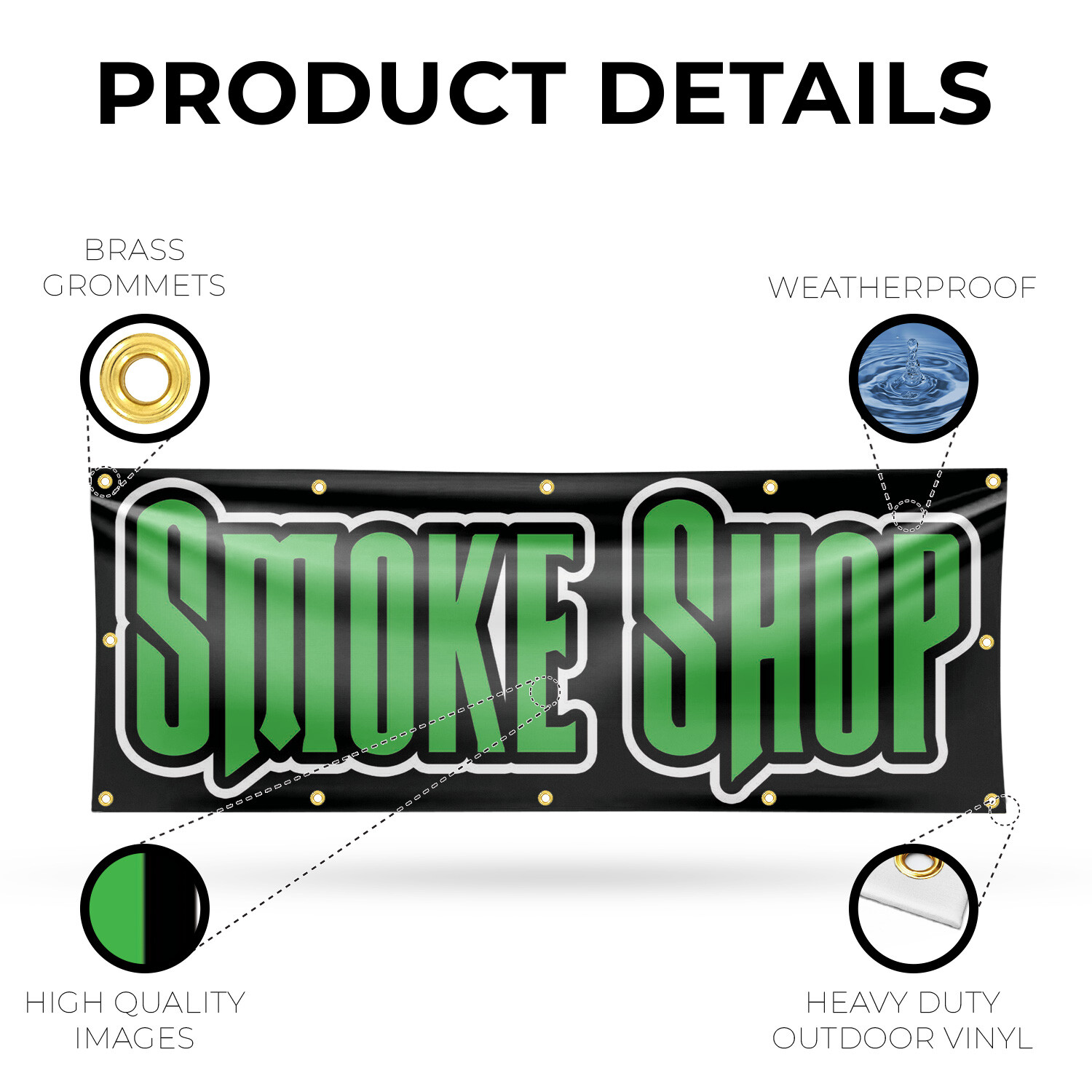 Smoke Shop 13 oz Vinyl Banner Sign with Metal Grommets Heavy-Duty Single-Sided