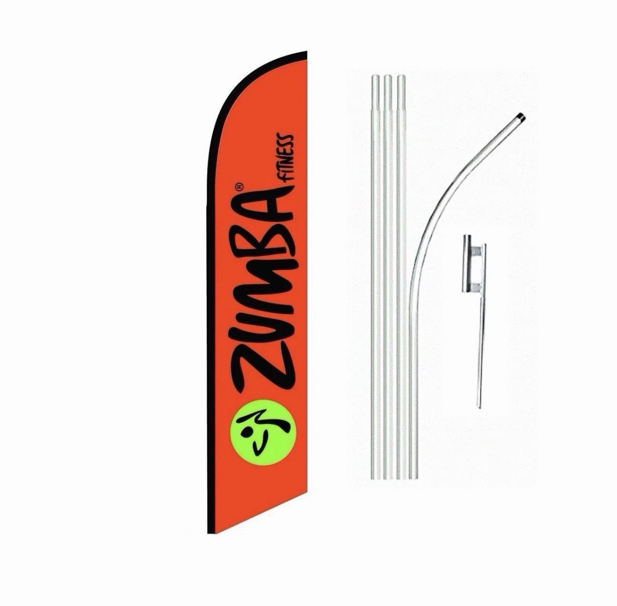 Zumba Fitness Orange Swooper Flutter Feather Flag | 3ft W x 11.5ft Tall
