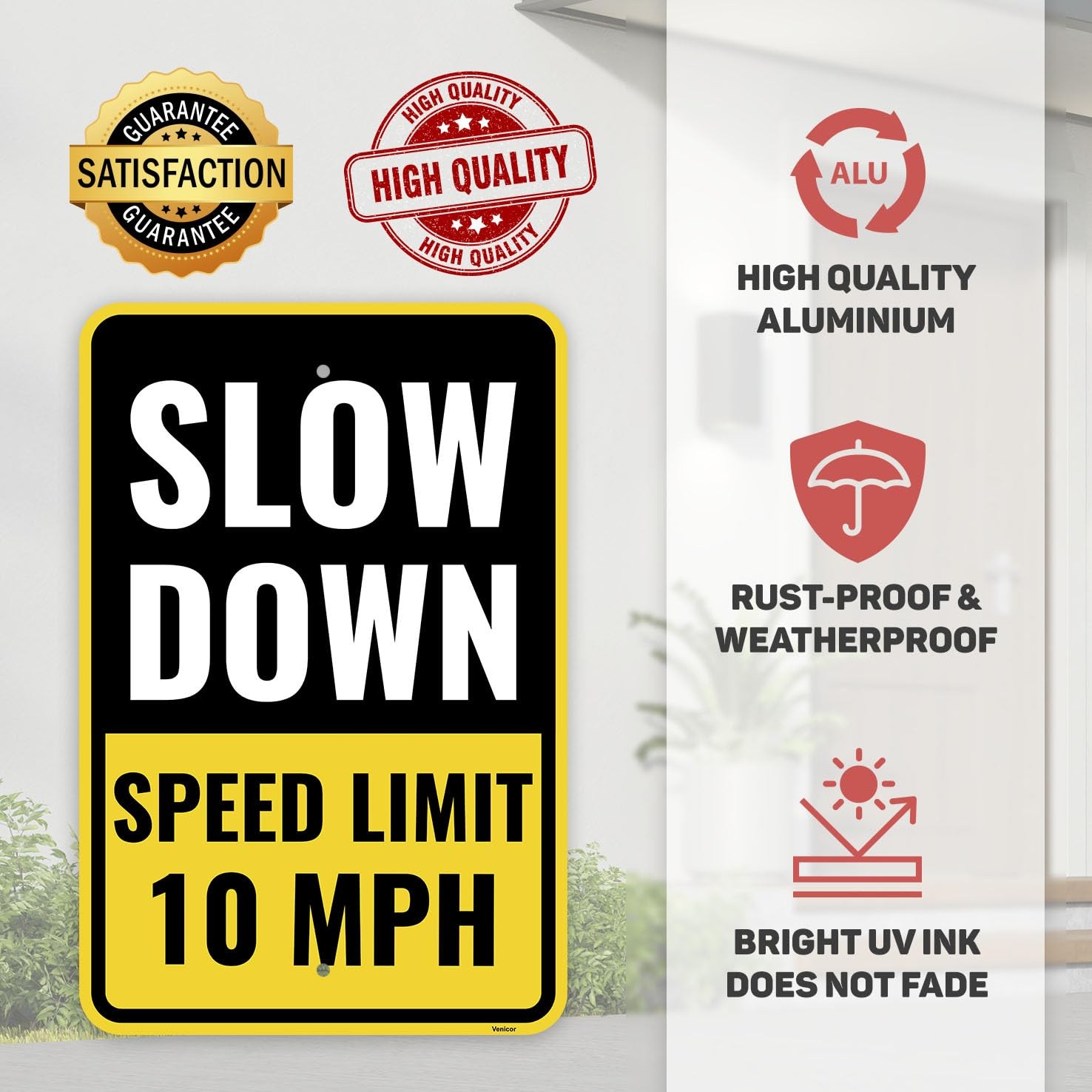 2PC 10 Mph Speed Limit Sign, 18 X 12 Inches – Aluminum – 10Mph Slow down Safety