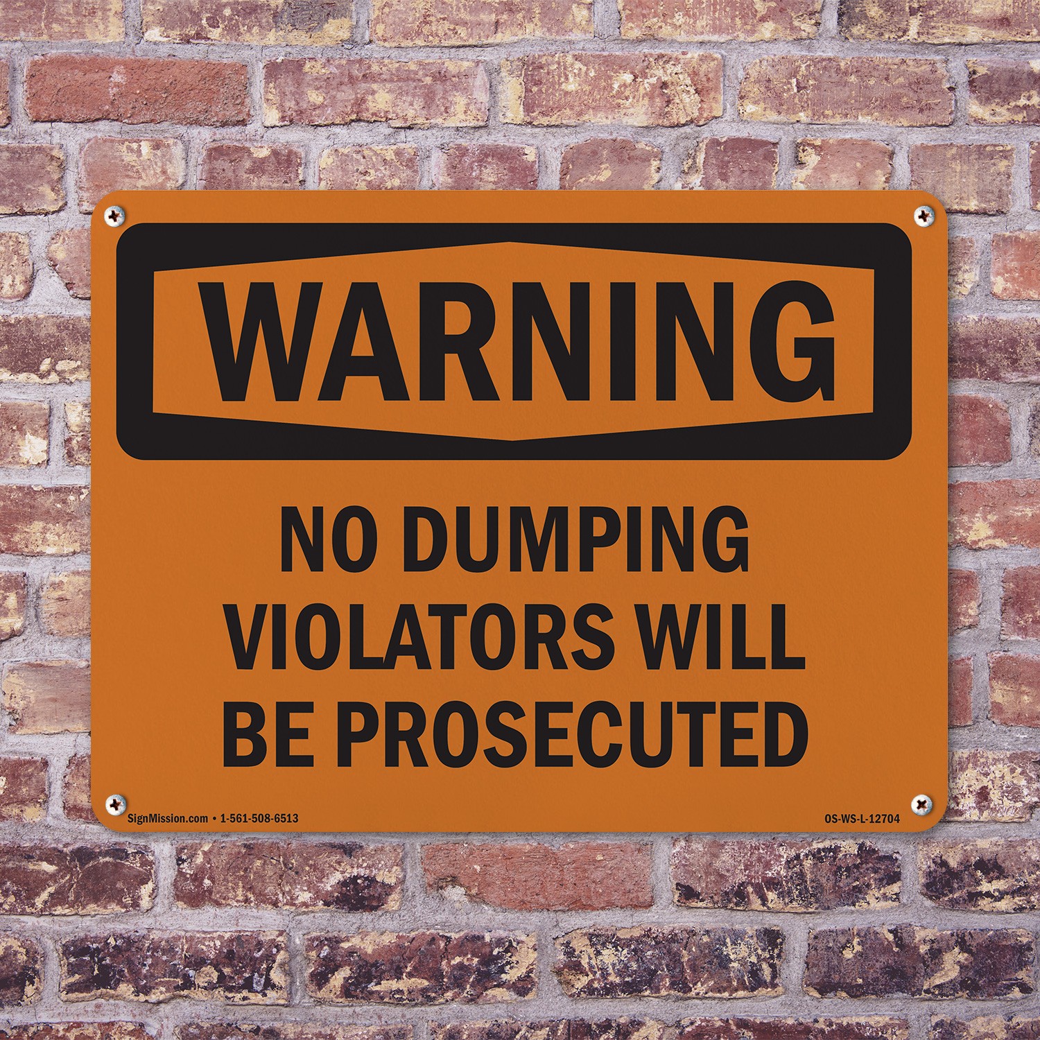No Dumping Violators Will Be Prosecuted OSHA WARNING Sign, Decal 5 or 10 Pack