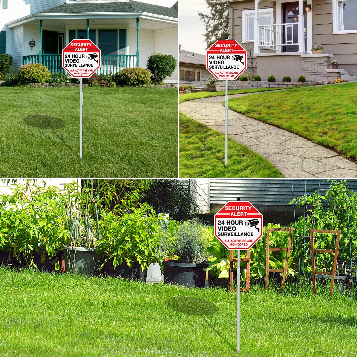 Security Sign Video Surveillance Sign with 36″ Stake for Outside, 2-Pack 12″x…