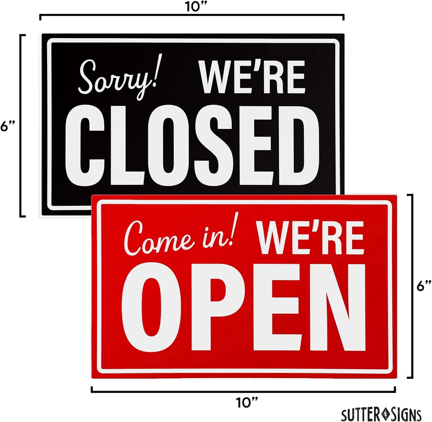 Open Closed Sign for Business, 10″ X 6″ Double Sided Plastic Sign with Twine, Su