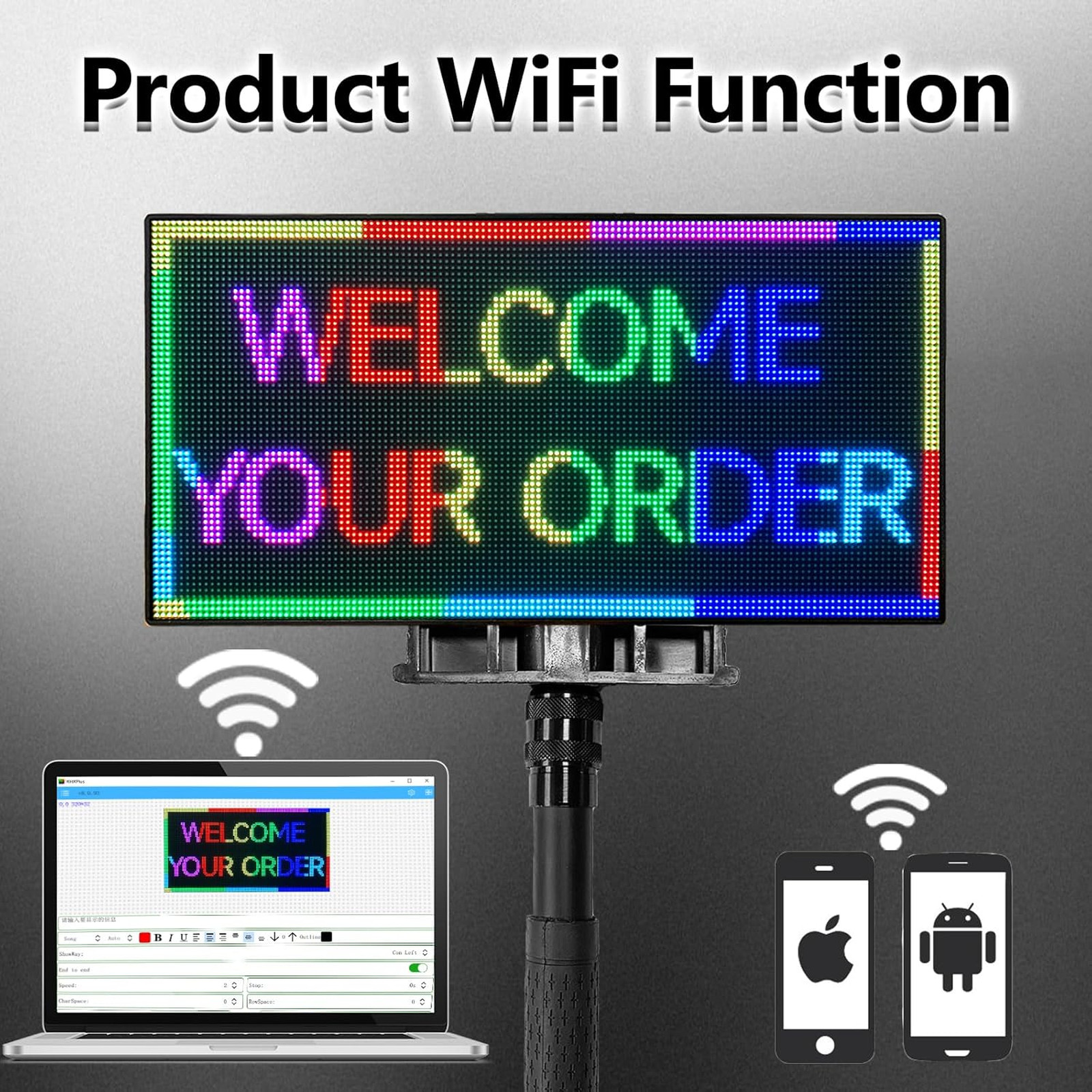 Programmable LED Sign Board 15×7 Inch Handheld WiFi Display for Advertising