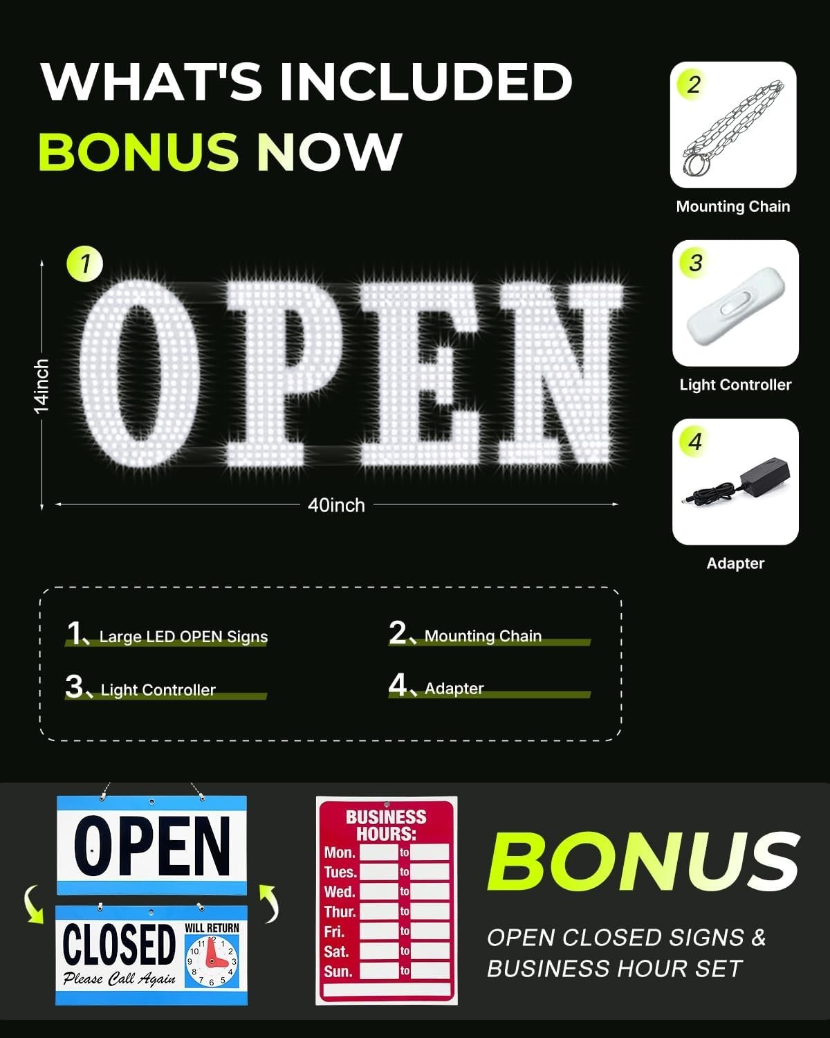 40″x14″ Open Sign, Extra Bright Jumbo Led Open Signs for Business with High Visi