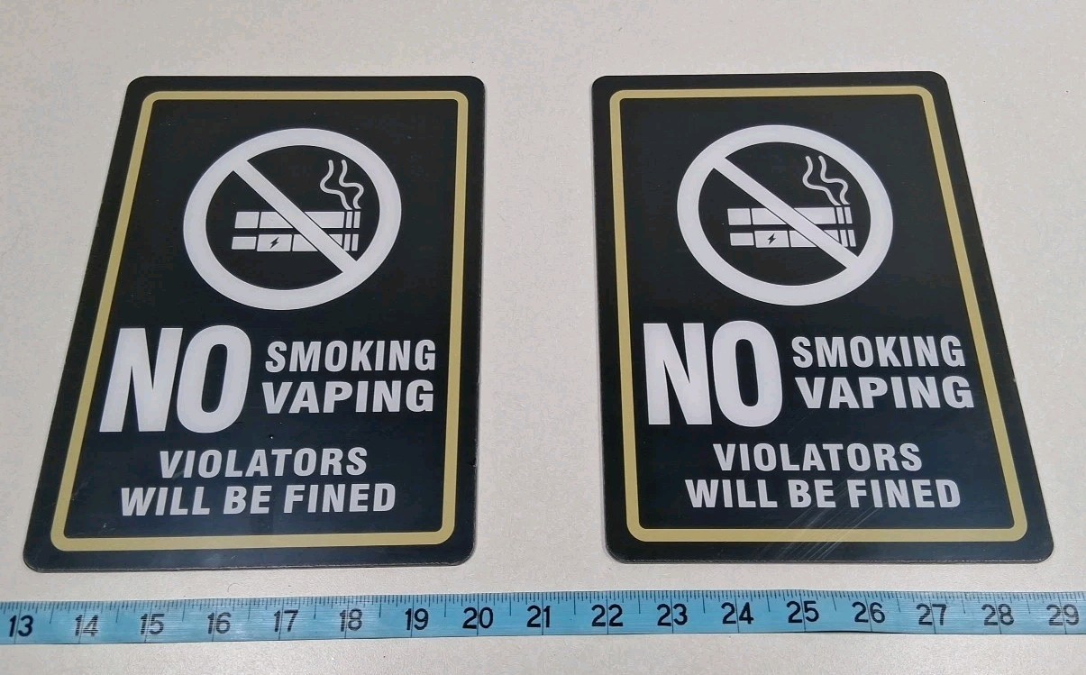 Lot of 2 No Smoking No Vaping plastic Sign, 10×7 Inches Indoor and Outdoor Use