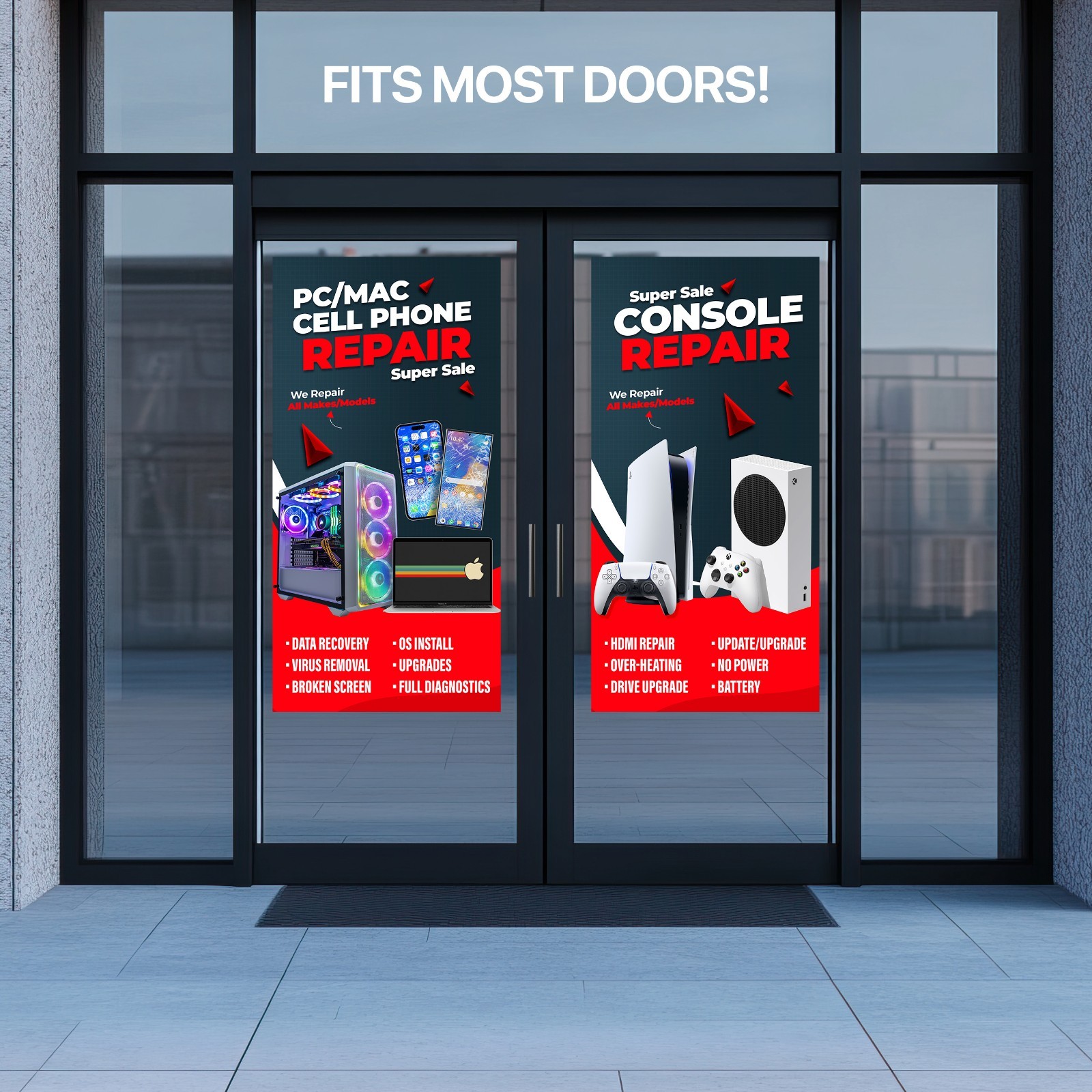 Cell Phone Computer Console Repair Window Wrap Decals Storefront Signs Poster