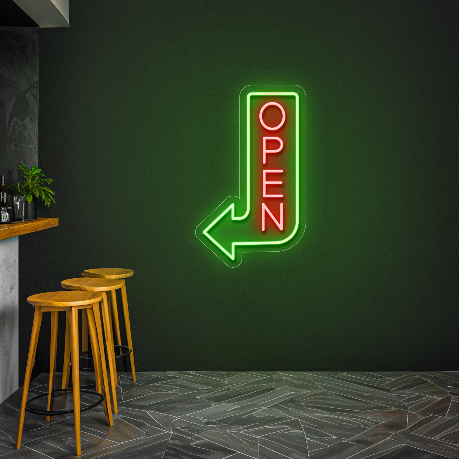 Waterproof Neon Open Bar Arrow Sign for Outdoors: Vertical LED Neon for Business