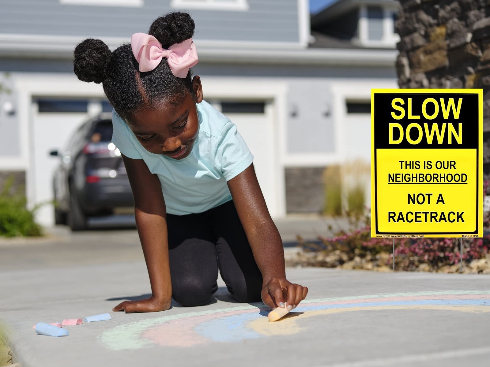 Slow Down This Is Our Neighborhood Not A Racetrack 12×18 inches, Yellow