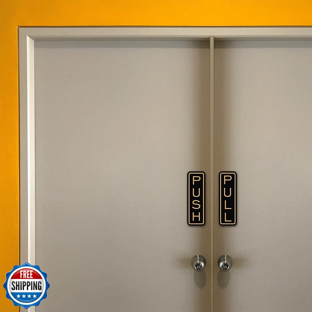 All Quality Classic Vertical Push Pull Door Signs – Great for Glass Doors | P