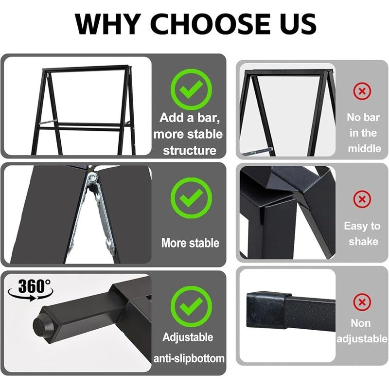 Foldable A Frame Sidewalk Sign Double Sided Display Portable Outdoor Advertising