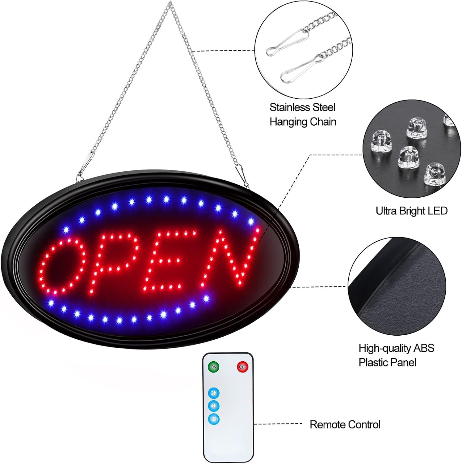 LED Open Sign, 19″x10″, with Remote, Timer & Flash/Steady Modes | Ultra brigh…