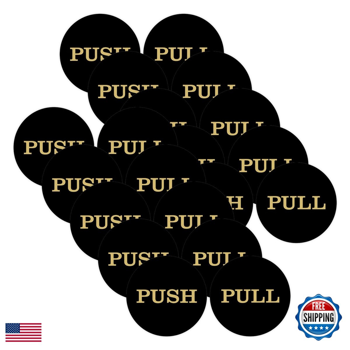 All Quality 2 Round Push Pull Door Signs – 10 Sets 20Pcs 10-Pp2-Blkgold