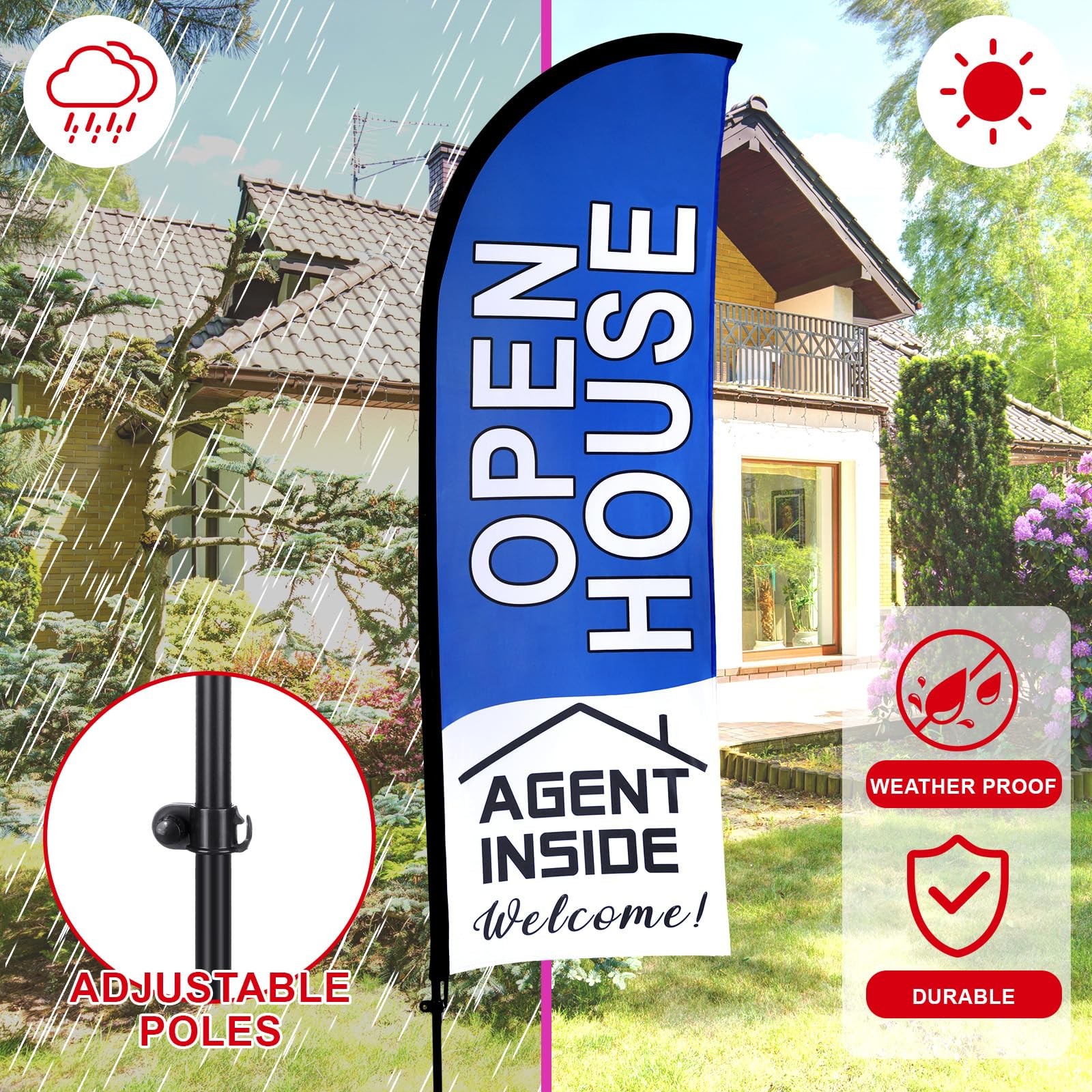 153 PCS Open House Signs Real Estate Agents Flag Pole Kit Guest Book Blue