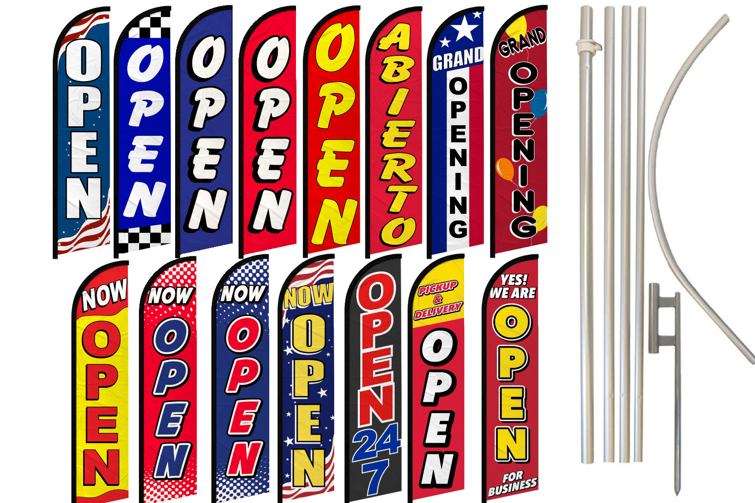Open Windless Advertising Swooper Flag Kit Open 24/7 Now Open