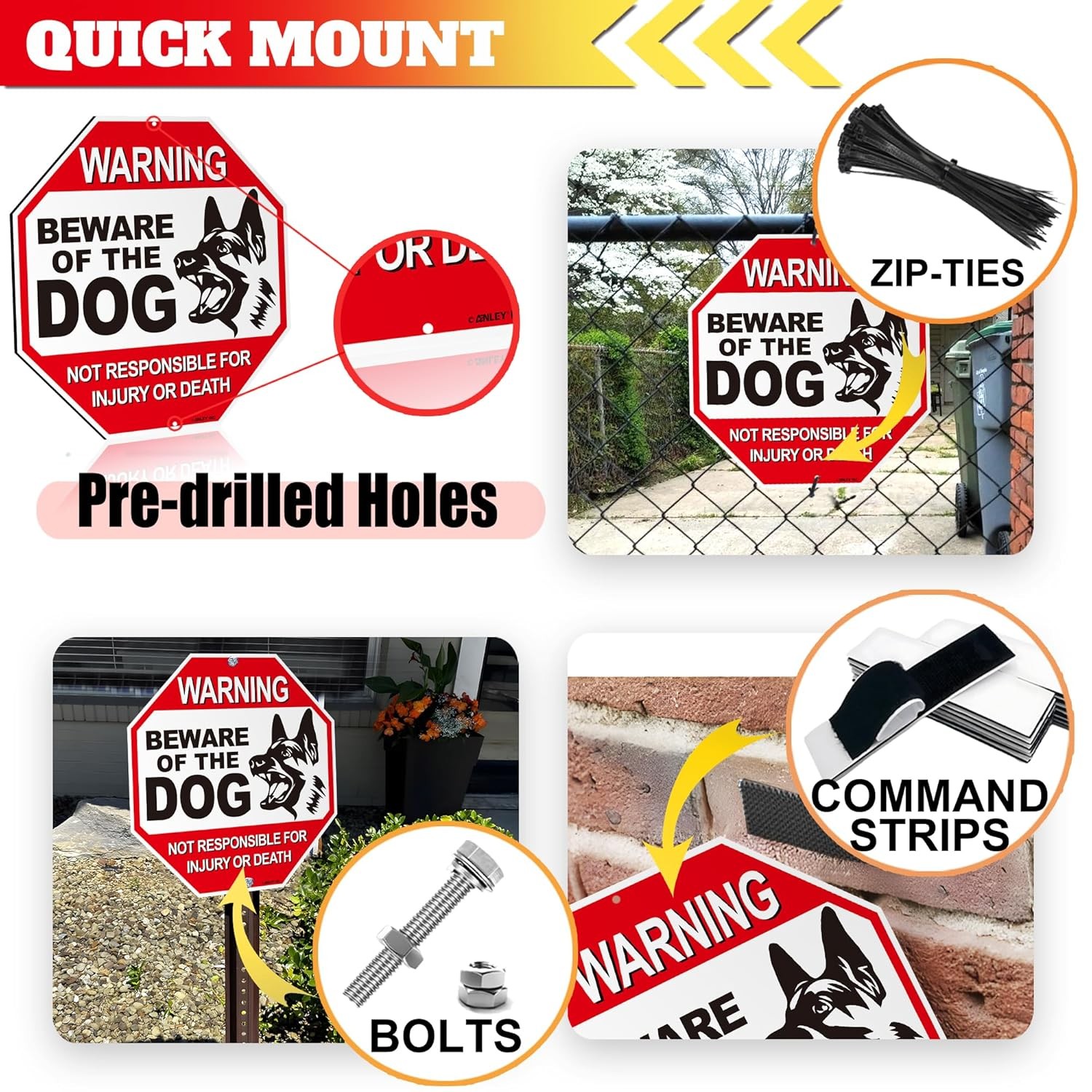 Anley Beware of The Dog Aluminum Warning Sign – Warning Dog Sign 12″x12″