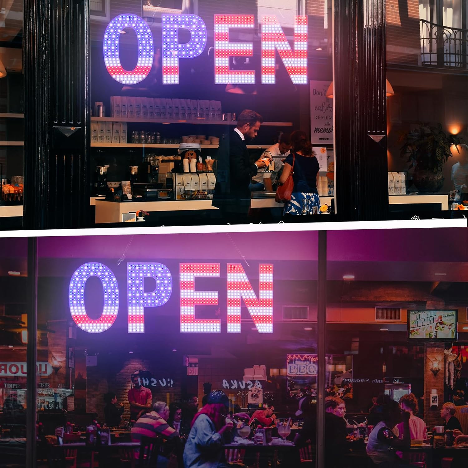 LED Open Signs for Business, 30″L X 10″W Inch Large Led Open Sign with 3 Scen…