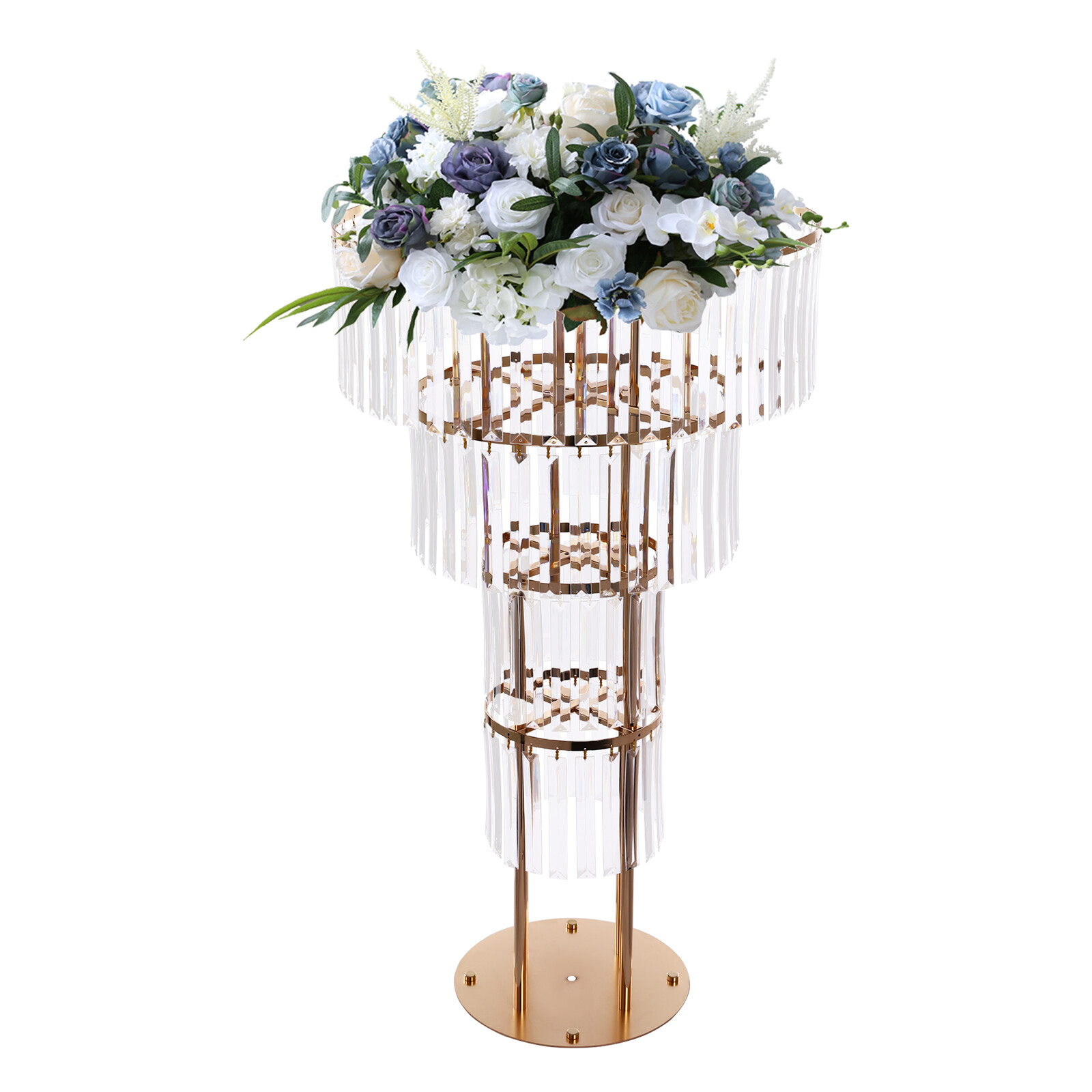Wedding Gold Crystal Flower Stand, Round Pedestal Stand, Crystal Flower Stand