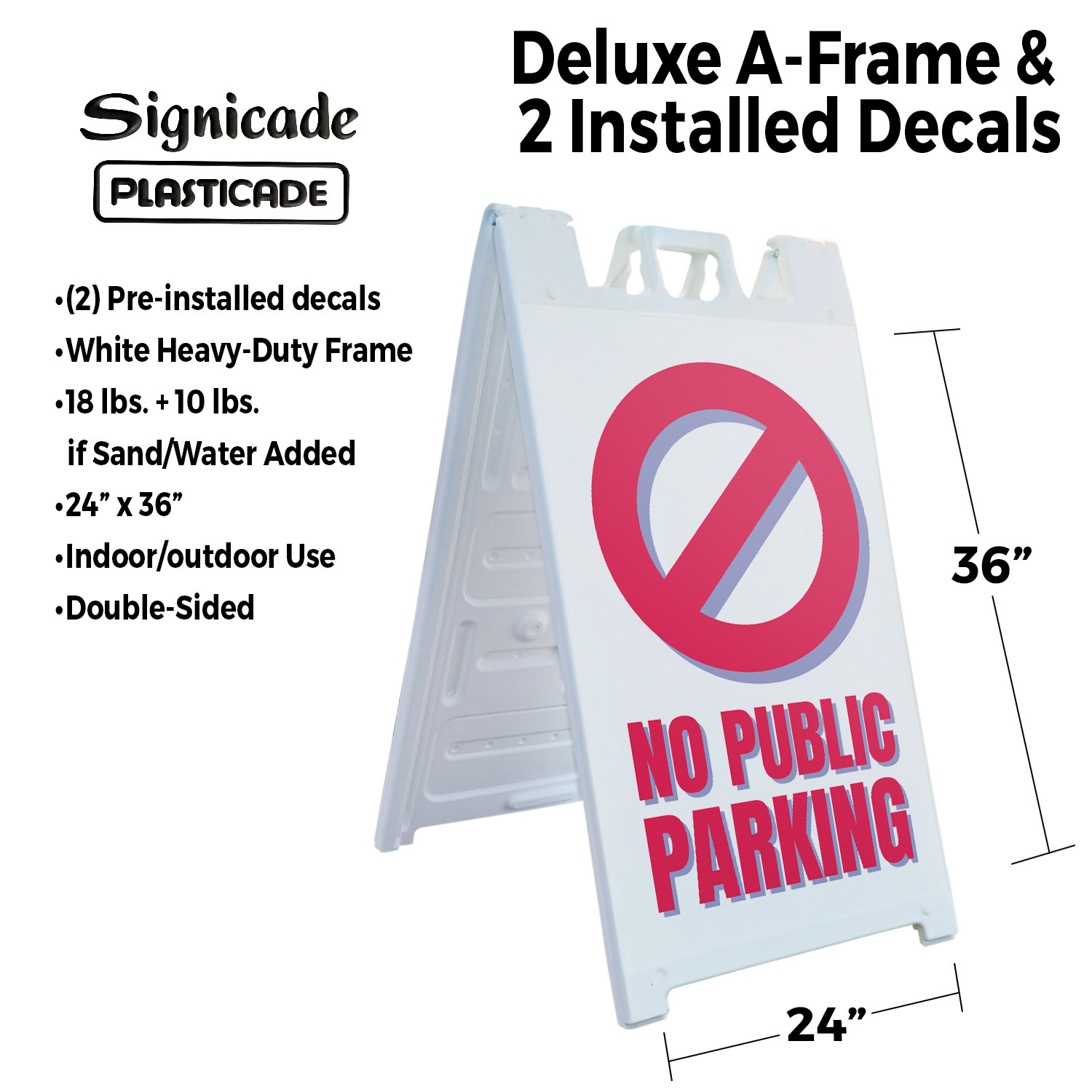 No Public Parking Heavy Duty A-Frame Sidewalk Sign Property Management Clear
