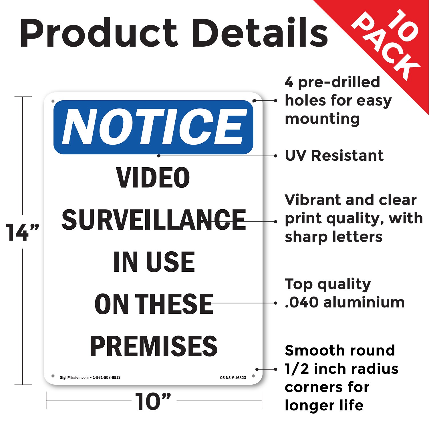 Video Surveillance In Use OSHA Notice Sign Metal Plastic Or Decal – 5 or 10 Pack