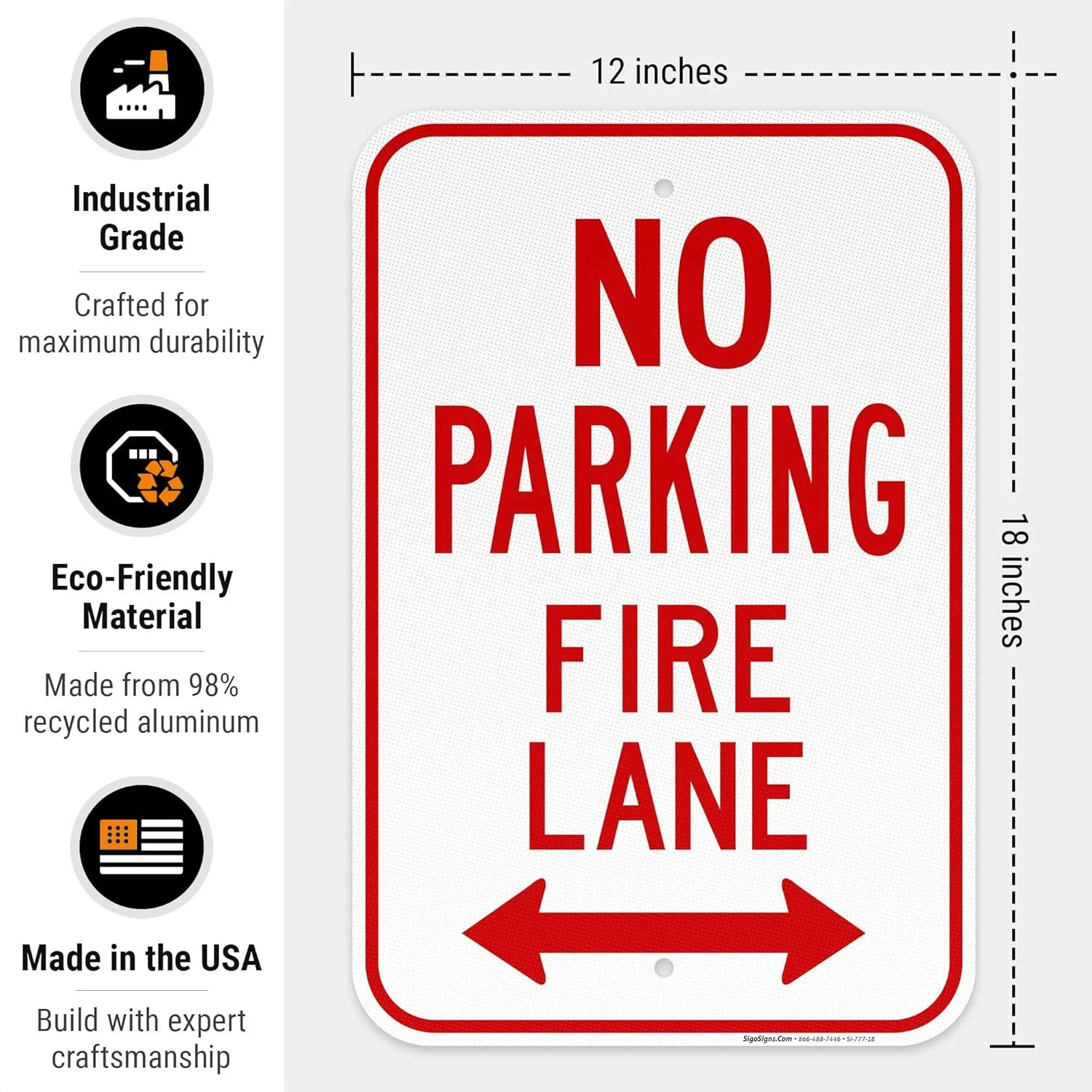 No Parking Fire Lane Bidirectional Arrow Sign, 12×18 Inches, 3M EGP Reflective .