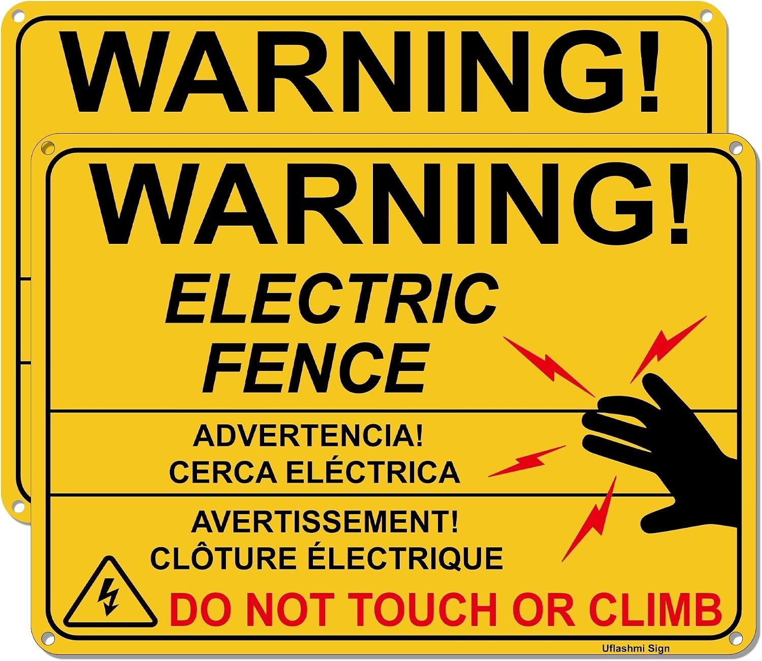 Electric Fence Warning Sign, Metal s, 10” x 7”, 2 Pack