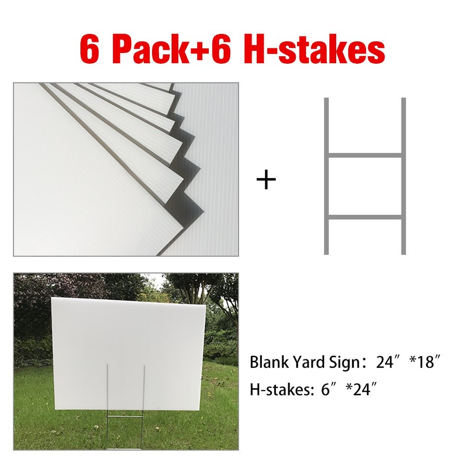 6 Pack 24″x18″ White Blank Lawn Yard Signs Corrugated Plastic Sheet with Dura…