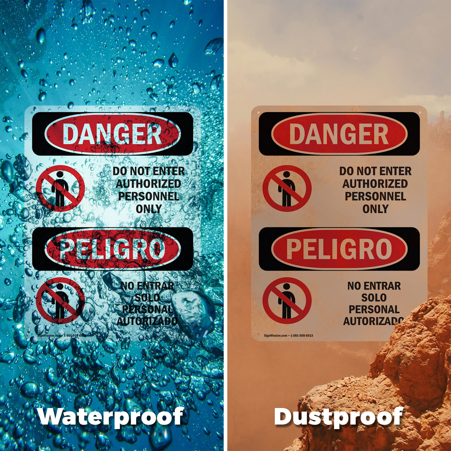 (2 Pack) Do Not Enter Authorized Only Bilingual OSHA Danger Sign Decal Metal