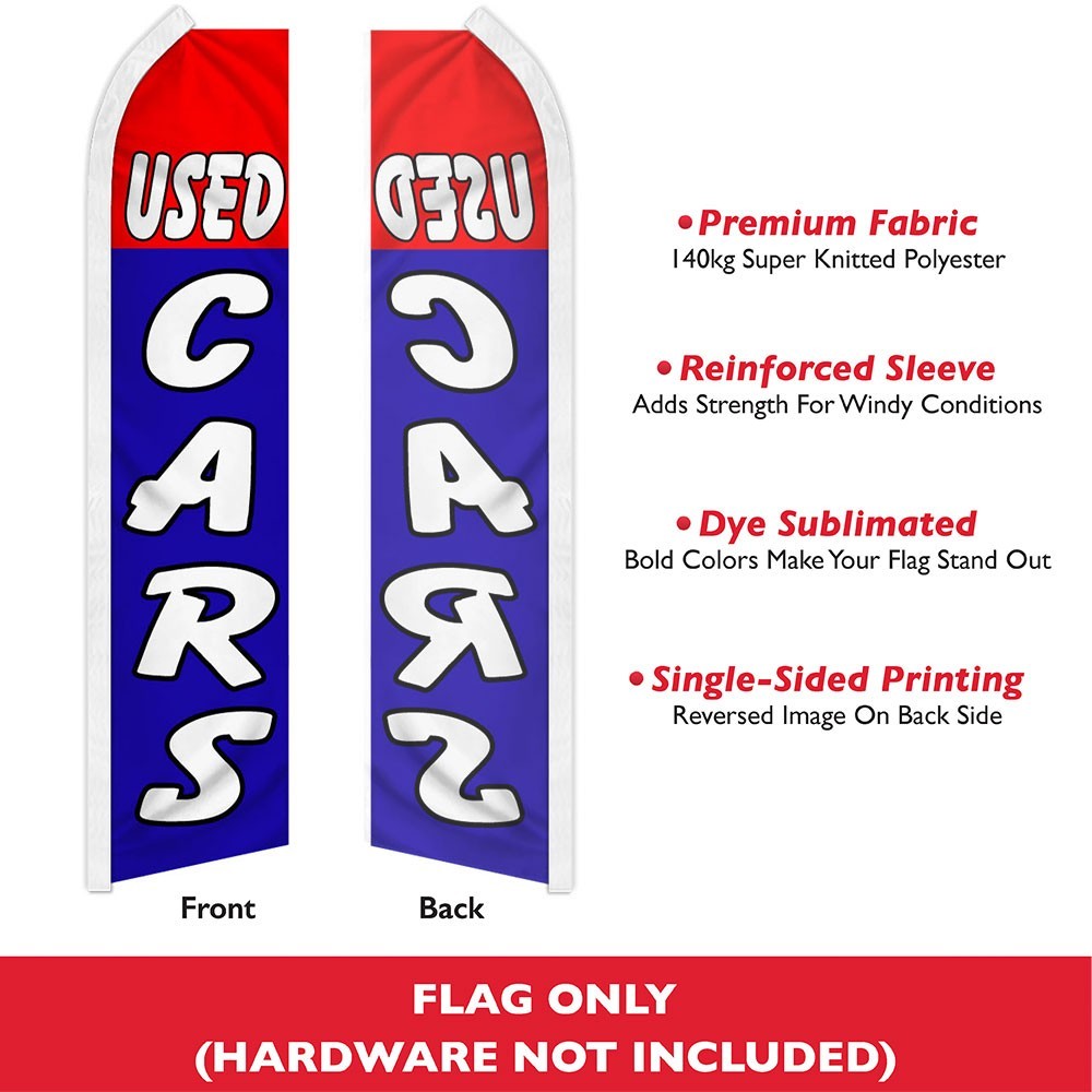 Used Cars (Red & Blue) Swooper Advertising Banner Flag for Used Autos Dealership