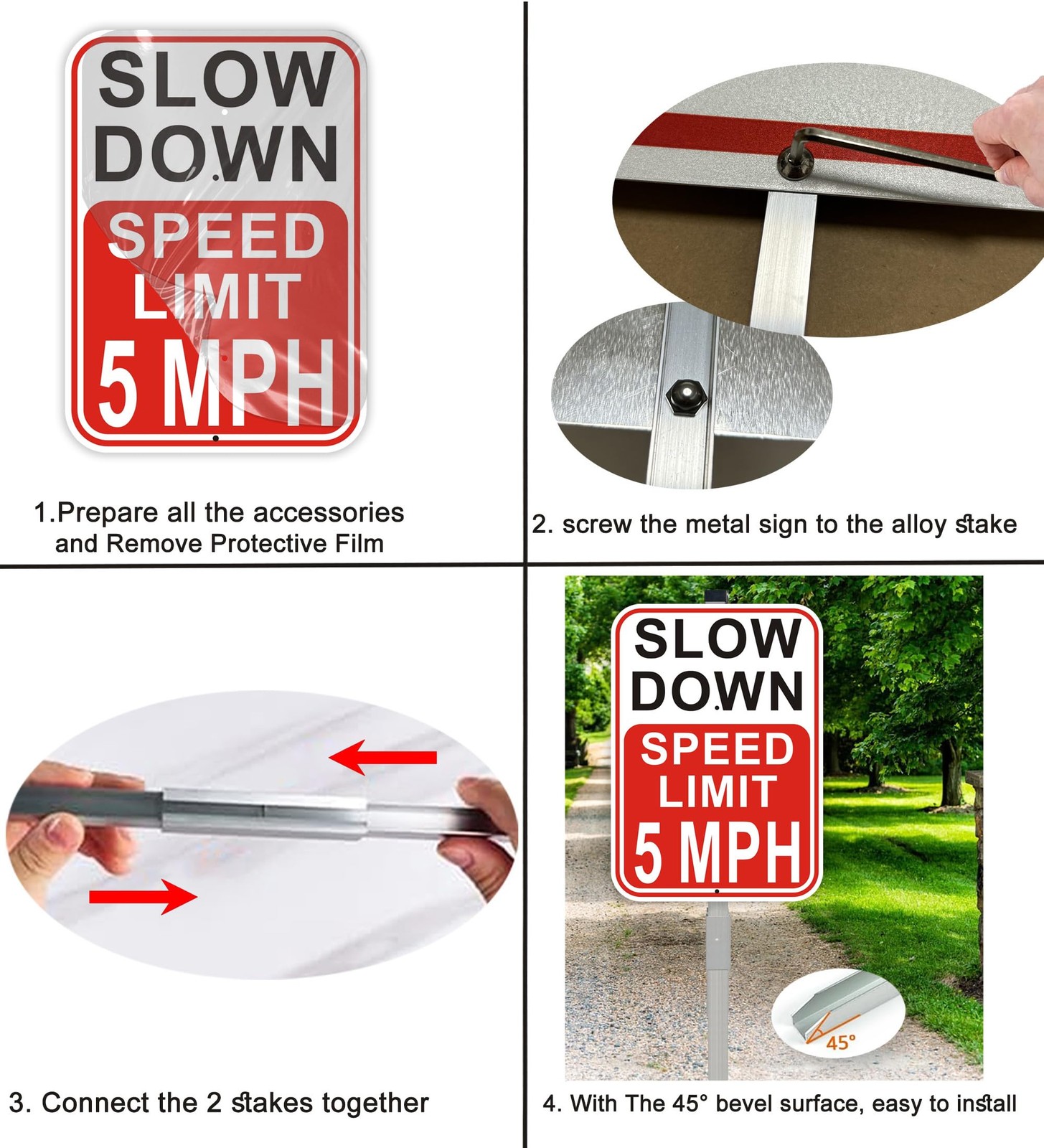 2 PCS 14×10 Inch Speed Limit 5 MPH Slow Down Sign With 36 Inch Stakes Alum