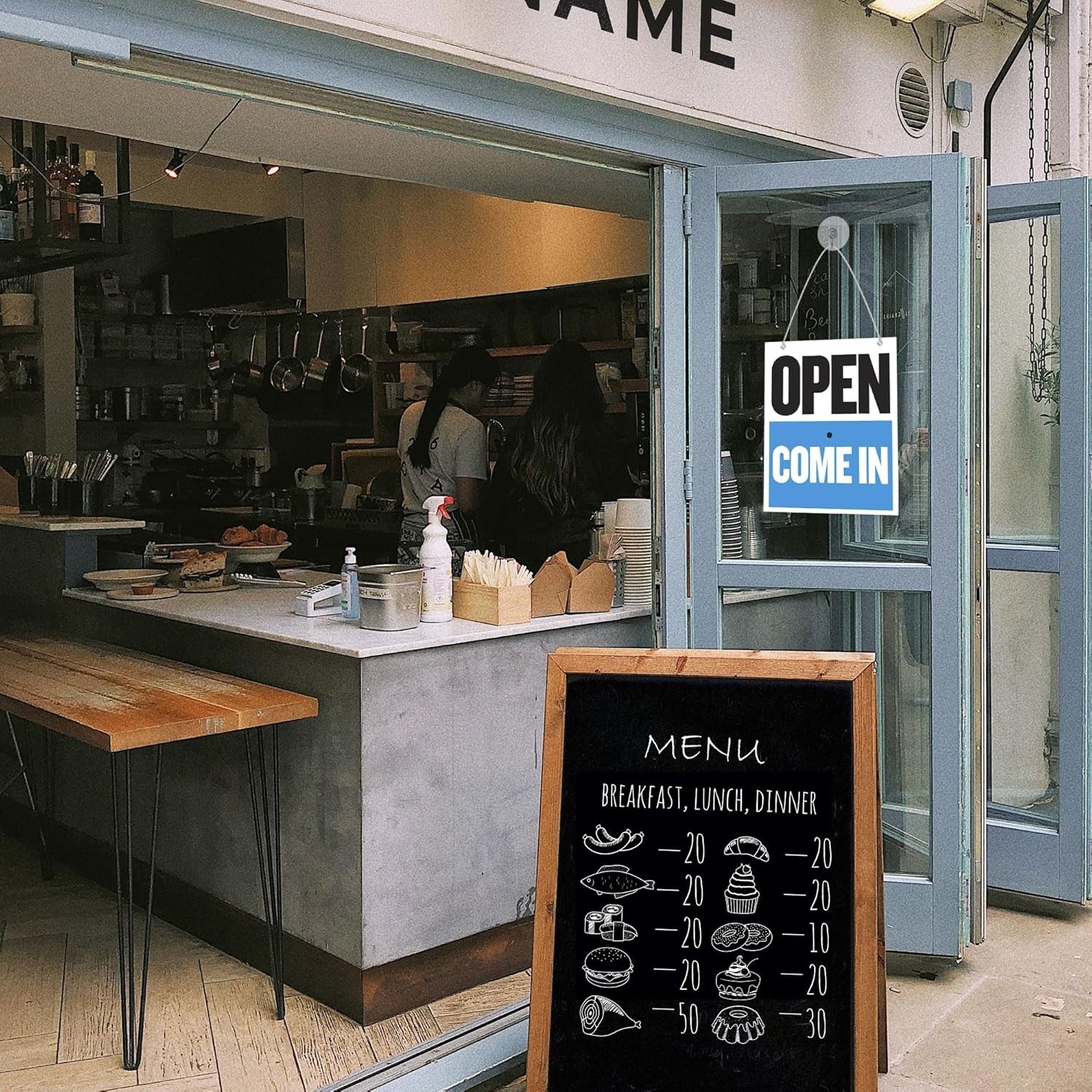 Polypropylene Open Closed Sign with Rotating Clock for Business Hours Display