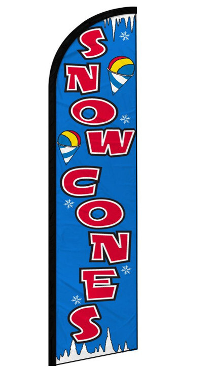 SNOW CONES – Windless Swooper Feather Flag 2.5×11.5 ft Tall Banner Sign bf