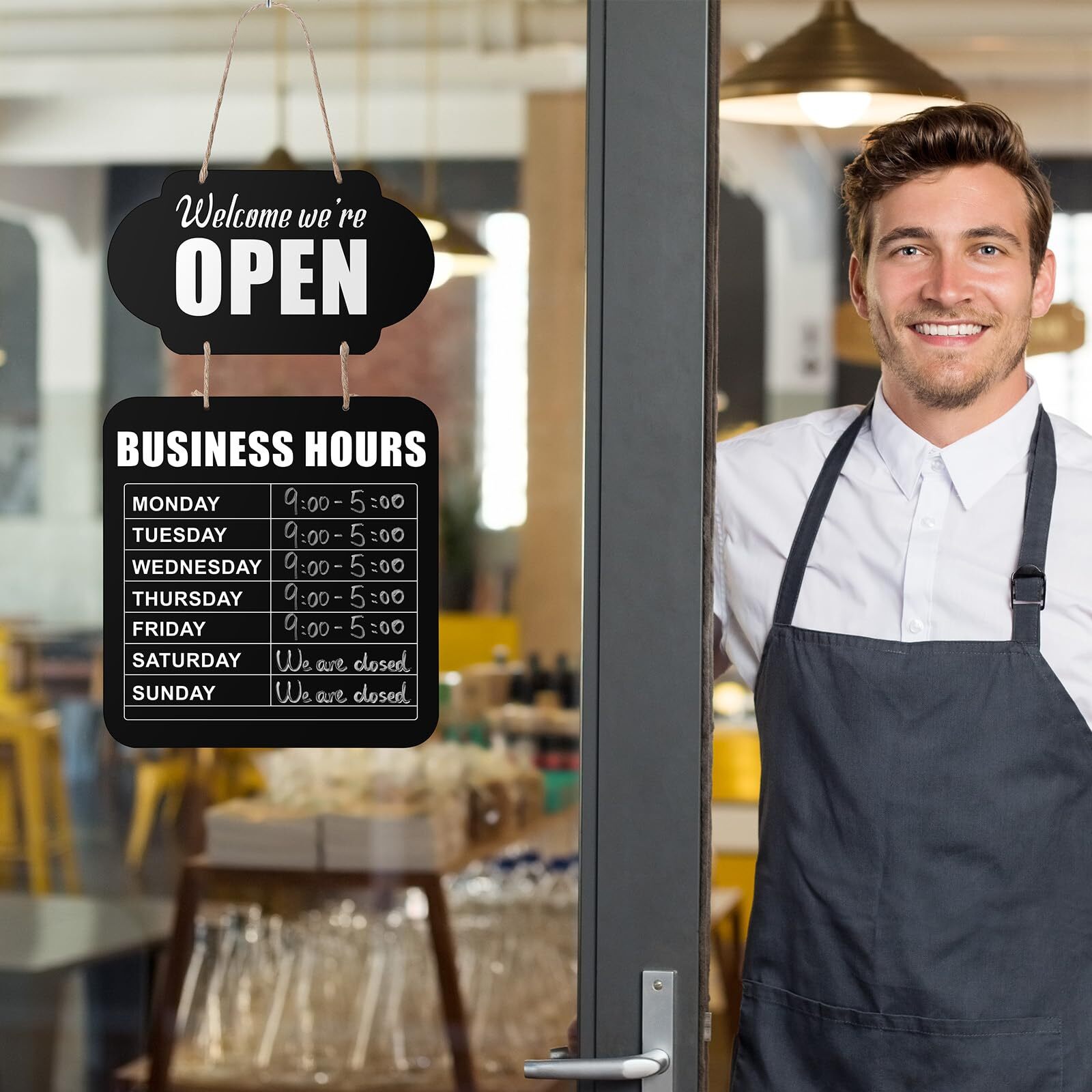 Business Hours Hanging Chalkboard Open Closed Sign Wooden Welcome Chalk Board…